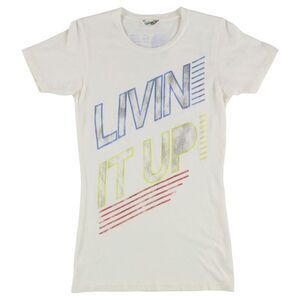 Rebel Yell Womens Livin It Up Graphic T-Shirt, ivorymulti, XS